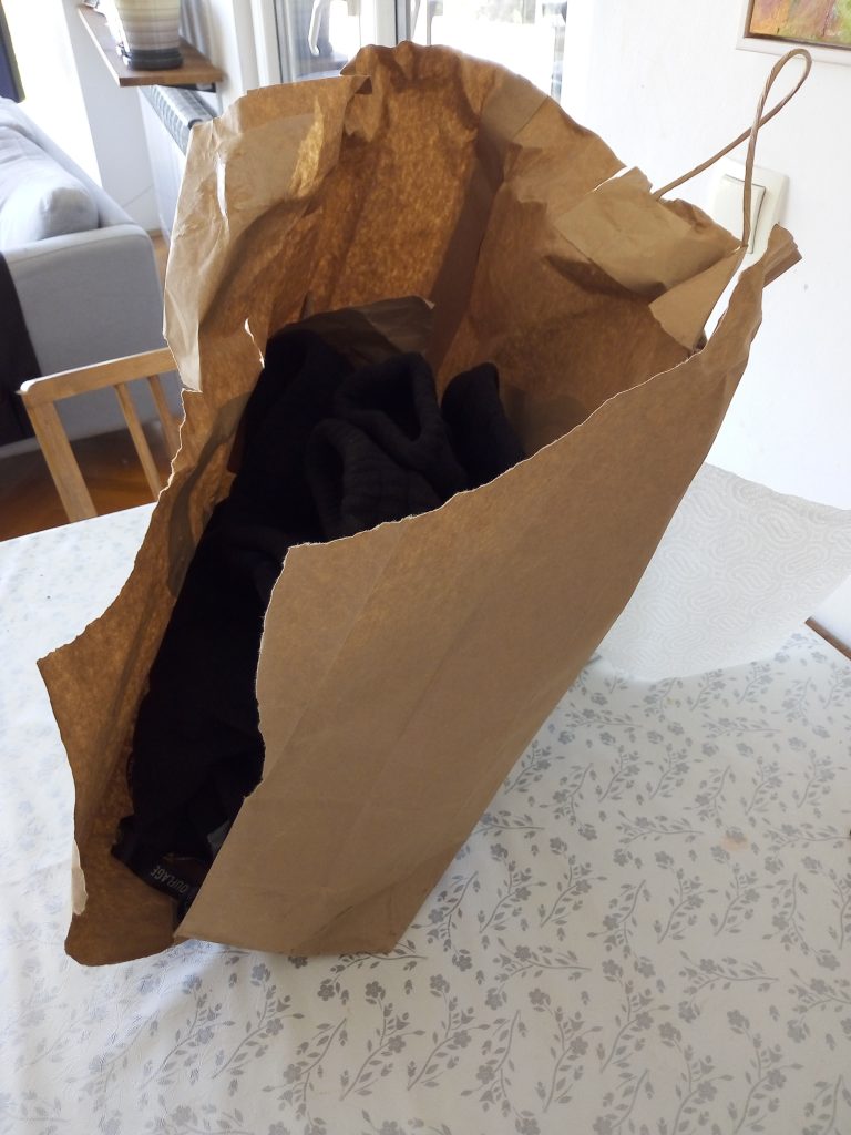 This innocent paper carrier bag was ripped yesterday during a bicycle ride on Cvetan Dimov Street.